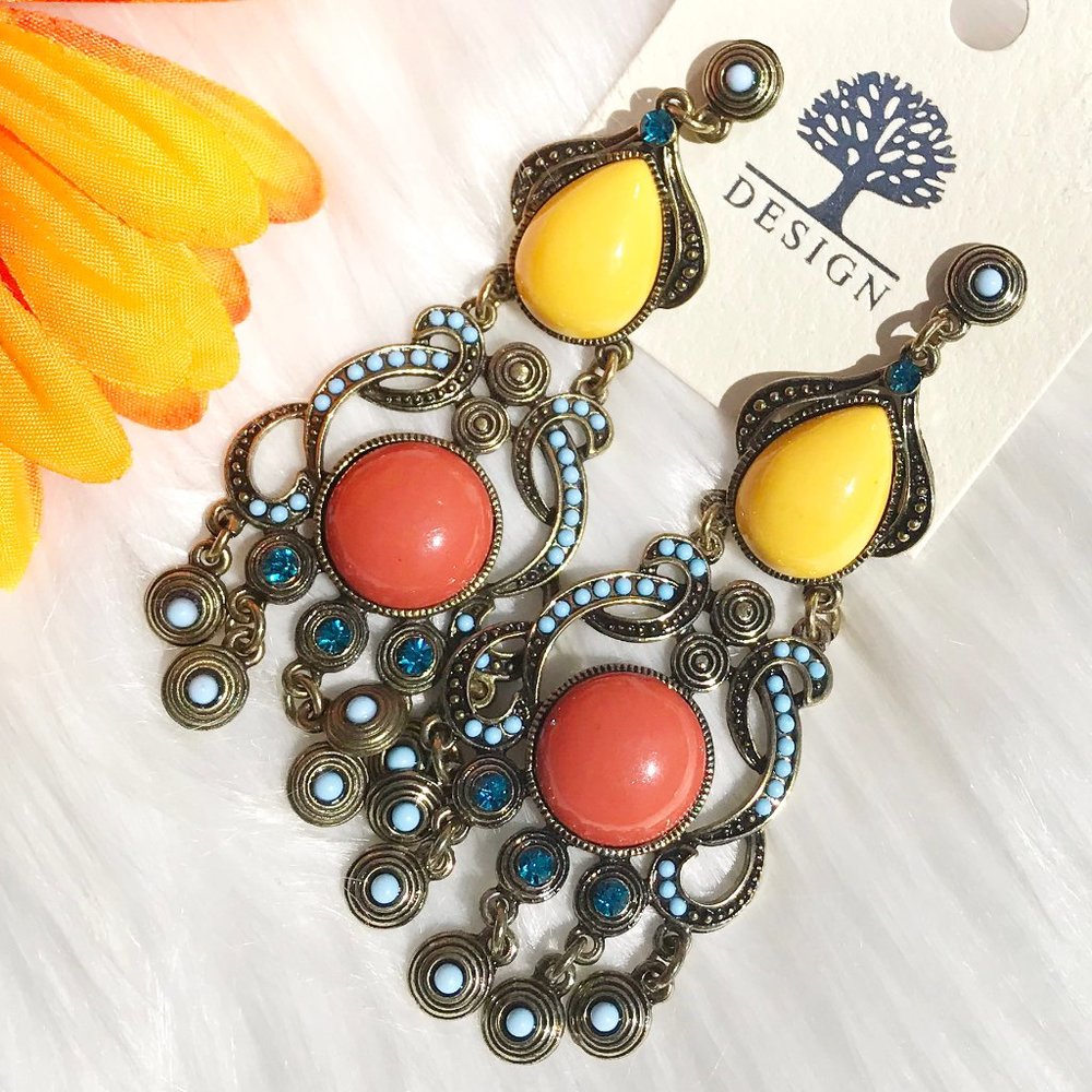 Boho Earrings Bead Goldtone Bling Dangle Posts